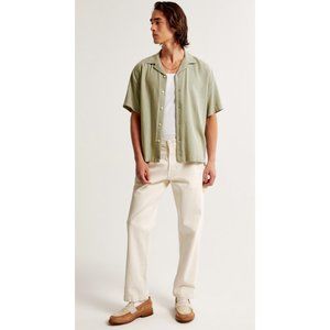 Abercrombie & Fitch Camp Collar Linen-Blend Shirt Light Green Size XL